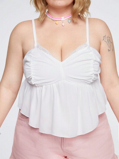 Kawaii Plus Size Vintage Sweet Asymmetrical Hem Spaghetti Strap Tank Top