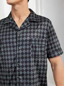 Men's Short Sleeve Diamond Pattern Pajama Set