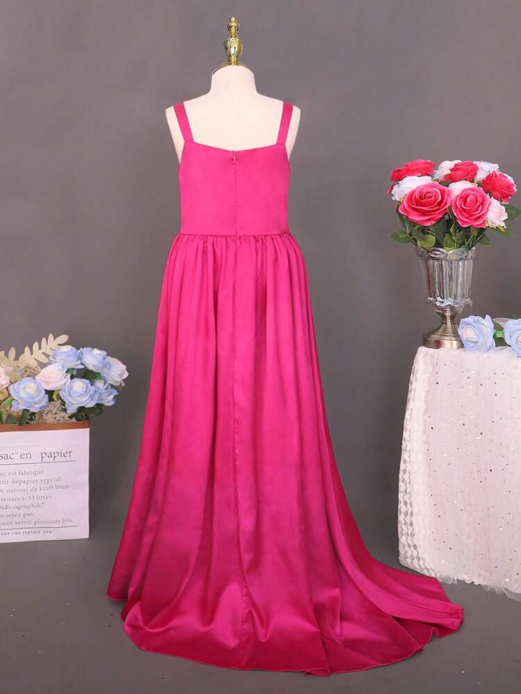 Tween Girls Elegant Fuchsia Sleeveless Dress Floral Party Gown, Bridesmaid Dress, Hosts Dress For Birthday Events