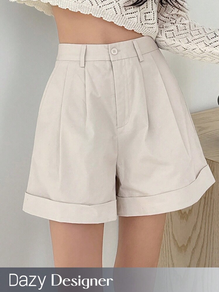 Dazy Designer Ladies' Tailored White Shorts With Flipped Hem