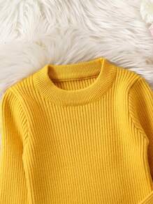 Infant Girls' Cable Knit Round Neck Sweater - Yellow - View 4