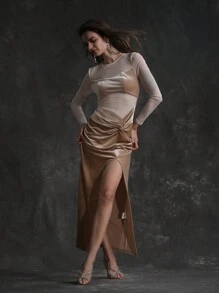 Lunelith SHEIN Lunessa Vestido De Malla Con Abertura Alta