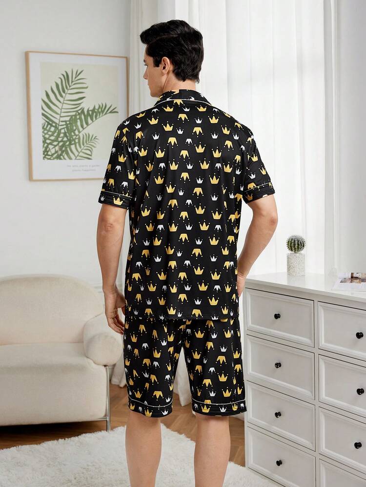 Men's Crown Pattern Short Sleeve Homewear Set