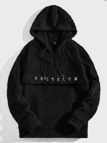 Manfinity VCAY 男士针织休闲半拉链抓绒连帽衫，带刺绣字母，适合秋冬季节，情侣款，长袖上衣