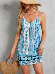 SHEIN VCAY Của phụ nữ Retro Hoa In Dây đeo Mì Ý  Đầm - Nhiều màu - Xem 3