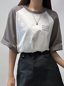 DAZY Của phụ nữ Tay Raglan Áo thun Với In thư - Xám - Xem 7