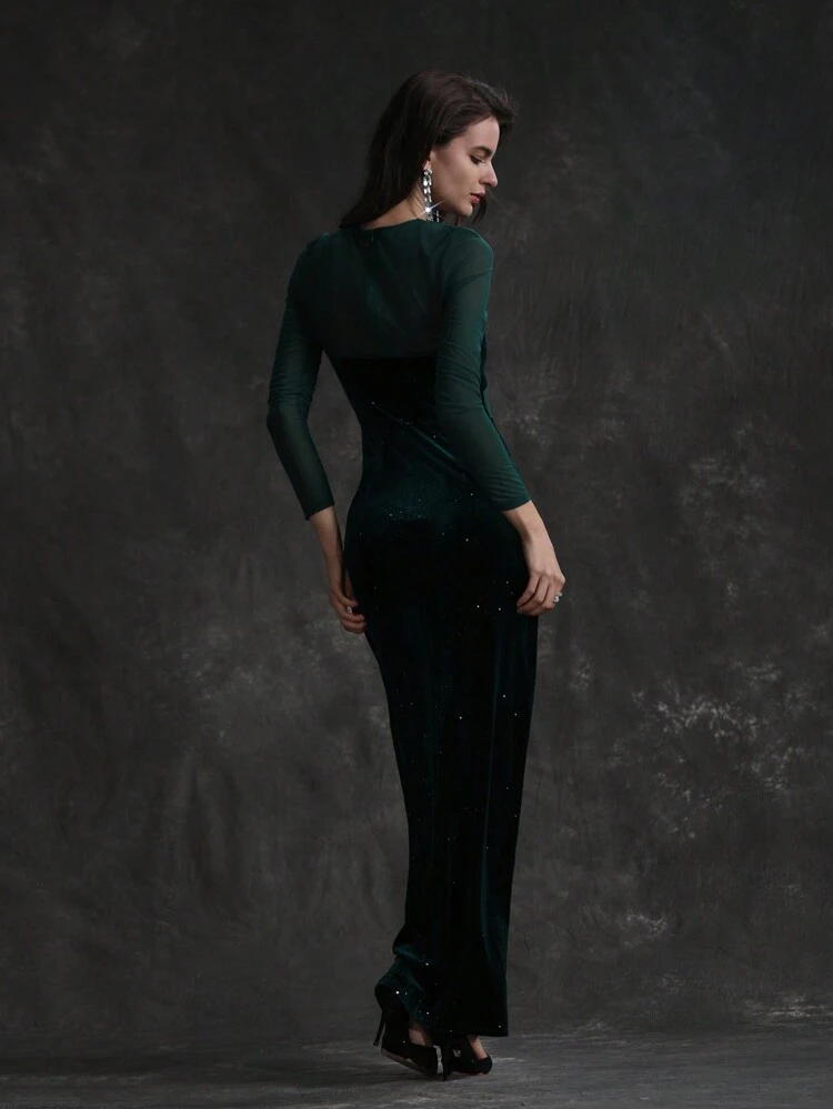 Mesh Contrast Split Dress