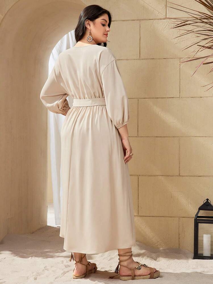 Plus Size Women's Floral Embroidery Drop Shoulder Sleeve Dress