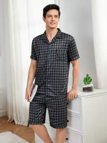 Men's Short Sleeve Diamond Pattern Pajama Set