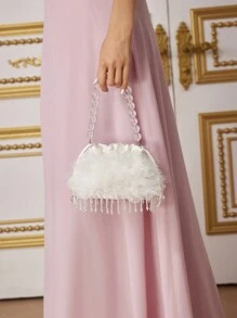 SHEIN Belle Của phụ nữ Màu thuần Sọc Túi đám tiệc - Đen và trắng - Xem 2