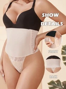 Lencería Femenina Sexy De Cintura Alta Con Encaje De Control De Abdomen Y Tanga De Control De Vientre.