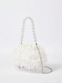 SHEIN Belle Của phụ nữ Màu thuần Sọc Túi đám tiệc - Đen và trắng - Xem 6