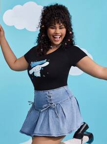 HELLO KITTY AND FRIENDS | SHEIN 卡通和字母圖形連體衣（加大尺碼） - 黑色 - 查看 4