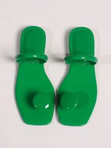 Dép xỏ ngón nữ đế tròn trang trí, dép thời trang giả da bóng, phù hợp với trang phục xuân hè. - màu xanh lá - Xem 6