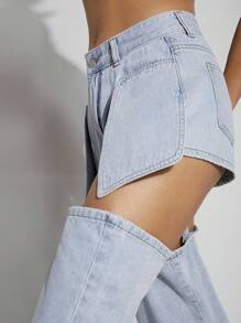 Denimoi Women's Hollowed-Out And Detachable Jeans - Light Wash - View 7