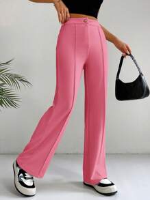 SHEIN EZwear 單色休閒寬褲,適用於日常、上班或上下班通勤 - 玫紅色 - 查看 5