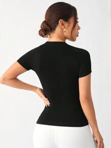 Easithlete Solid Cut Out Racerback Sports Tank Top Gym Top Fitted Shirtworkout Tank Top - Black - View 2