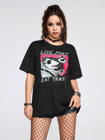 Vincenttrinidadart Slogan Animal Graphic Drop Shoulder Tee, School