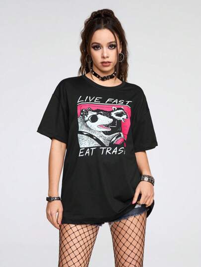 Vincenttrinidadart T-shirt con grafica animale a slogan e spalle a goccia, Scolastica