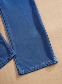 SHEIN Tween Girls' Casual Denim Short Sleeve Shirt Jumpsuit