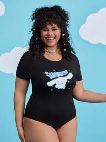 HELLO KITTY AND FRIENDS | SHEIN 卡通和字母圖形連體衣（加大尺碼） - 黑色 - 查看 3