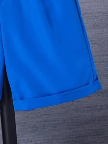 Set Di Maglietta Con Stampa Di Piume E Shorts A Tinta Unita Per Ragazzi Adolescenti - Blu reale - Visualizzare 7