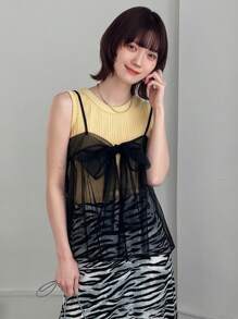 FRIFUL Áo ba lỗ lưới trong suốt buộc dây dành cho nữ Áo ba lỗ Babydoll - màu đen - Xem 5
