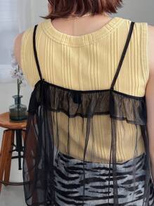 FRIFUL Áo ba lỗ lưới trong suốt buộc dây dành cho nữ Áo ba lỗ Babydoll - màu đen - Xem 2