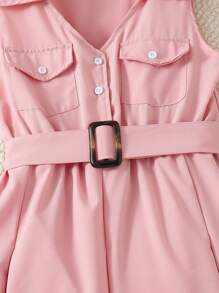 SHEIN 1pc Tween Girls' Pink Sleeveless Casual Dress - Pink - View 4