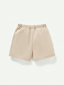 Cozy Pixies Em bé Con trai Hoạt hình Cây dừa Mẫu Màu thuần Giải trí Quần short 2 cái/bộ - Màu Khaki - Xem 2
