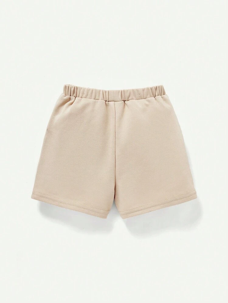 Baby Boys' Cartoon Coconut Tree Pattern Solid Color Casual Shorts 2pcs/Set