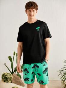 Manfinity VCAY Nam In cây dừa Ngắn tay Áo thun Và Quần short Giải trí 2 cái/bộ - Nhiều màu - Xem 4