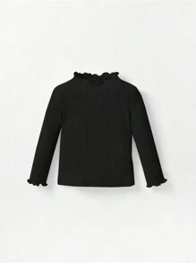 Cozy Pixies 嬰兒女孩雙層立領純色長袖上衣，帶褶邊緣，2件/組