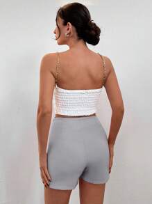 EURMUSE 100%Cotton Solid Color Asymmetrical Hem Skort - Grey - View 2