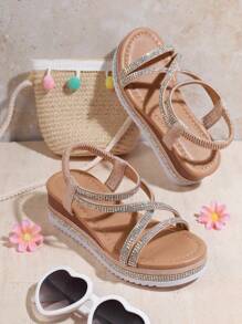 Mini mi Flache Sandalen Für Kinder Mit Strassdekoration