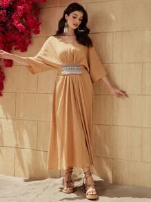 Al Najma Women's Textured Waist-Cinching Dress - Yellow - View 4