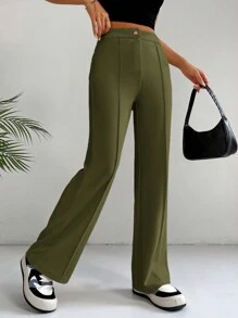 SHEIN EZwear 女士純色修身錐形褲 - 綠色 - 查看 5