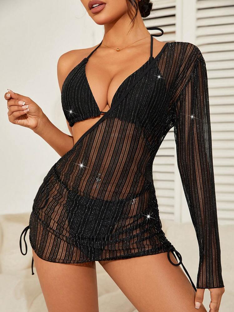 Women's Shiny Halter Neck Bikini Set Summer Beach