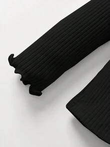 Cozy Pixies 嬰兒女孩雙層立領純色長袖上衣，帶褶邊緣，2件/組