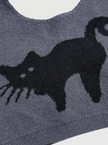ROMWE Fairycore Cat Patterned Knitted Top With Detachable Strap - Multicolor - View 4