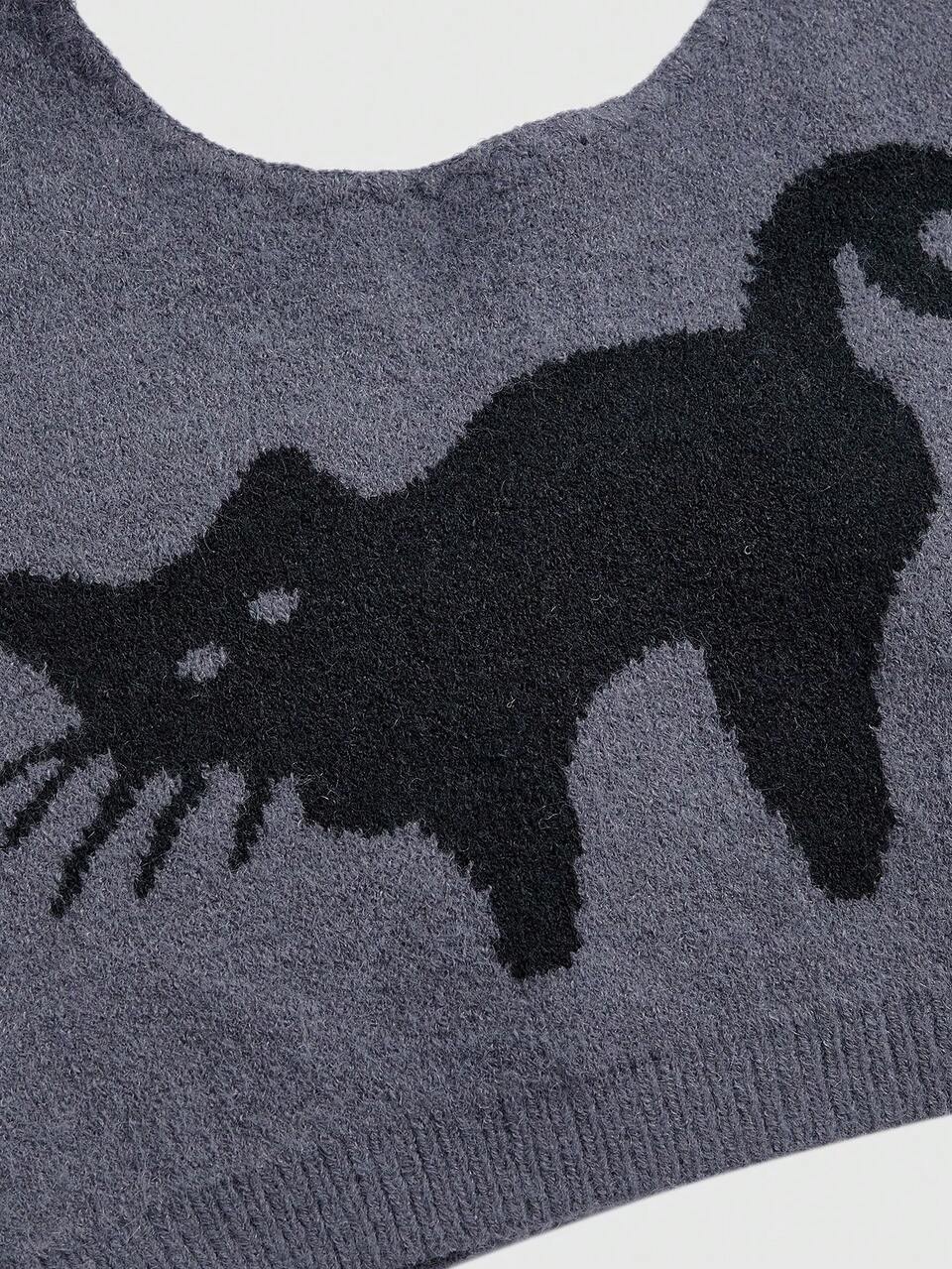 Cat Patterned Knitted Top With Detachable Strap