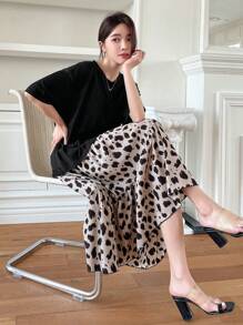 DAZY Women's Spotted Print Ruffle Hem Dress Sundress Cheetah Print,Fall Clothes Leopard Print - Black - View 6