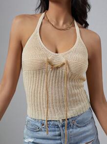 Flirla Top De Tejer De Espalda Al Aire Con Corbata Para Mujeres