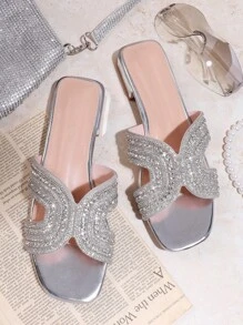 SHUZIA Women's Fashionable Rhinestone Flat Sandals Suitable For Any Occasions Holiday Vacay Vibe For Summer Shoes Spring Shoes Spring Break Easter Vacation Shoes Casual Shoes Beach Shoes Mother's Day Present - Silver - View 3