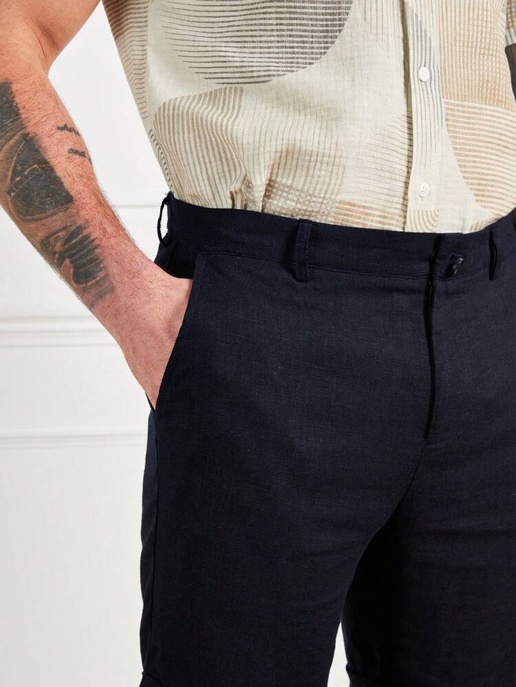 Men's Casual Navy Blue Slant Pocket Slim Shorts