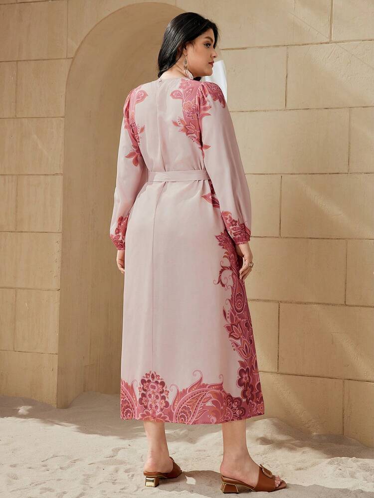 Plus Size Floral Print Puff Sleeve Dress For Women
