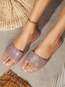 SHUZIA Rhinestone Detail Open Toe Flat Sandals