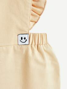 Baby Girl Ruffled Square Neck Patched Suspenders Jumpsuit - Apricot - View 8