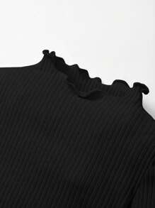 Cozy Pixies 嬰兒女孩雙層立領純色長袖上衣，帶褶邊緣，2件/組