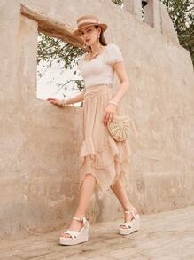 Styleloop Women's Fashionable Vacation Beach Bohemian Spring And Summer Thick-Soled Tassel Wedge Heel Espadrille Sandals - Apricot - View 3